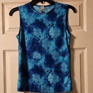 Susan Lawrence Aqua and Navy  Sleeveless Tank Top